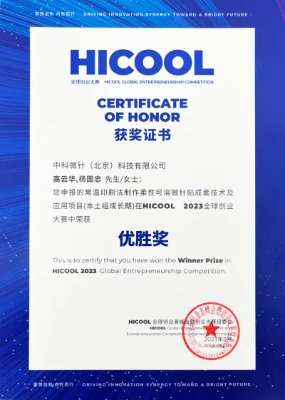 HICOOL 全球创业者大会优胜奖证书