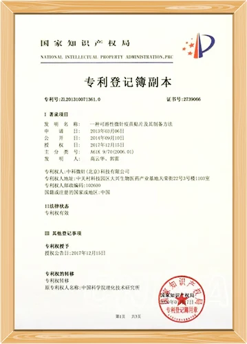 可溶性微针贴及其制备方法（专利登记簿记录）